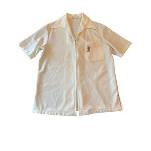 Vintage‎ Iolani Hawaii Mens Cream Short Sleeve Shirt Embroidered Chest Pocket